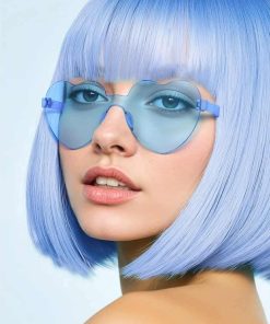 Wig and Sunglasses 12 Inch Short Bob Wigs with Bangs for Women Costume Cosplay Party (Haze Blue)