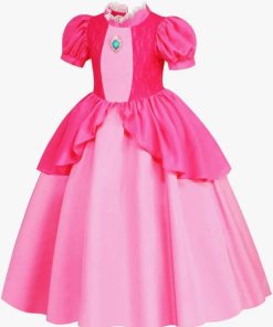 Princess Peach Costume for Girls Halloween Carnival Cosplay Party Dress Pink, Size chart in post,  size 150 (9-12 years)