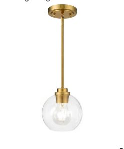 Globe Pendant Lights Kitchen Island, Farmhouse Gold Pendant Light with Clear Glass Globe Shade, Adjustable Hanging
