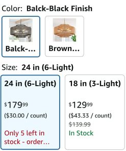 Alternative view of 24" Rattan Pendant Light 6-Light Black Rattan Chandelier Lights Fixture 3-Tier Hand-Woven Rattans Chandelier Wicker
