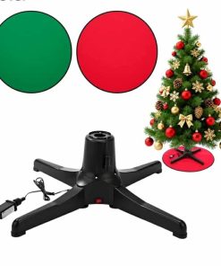 360 Degree Rotating Christmas Tree Stand with 30'' Mat Electric Revolving Base Stand Holder for up to 7.5ft Spinning Xmas Tree with Built-in Electrical Outlet and 2 Settings Trunk Diameter