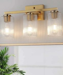 3 Light Brushed Gold Bathroom Vanity Light Over Mirror, Modern Vanity Lighting