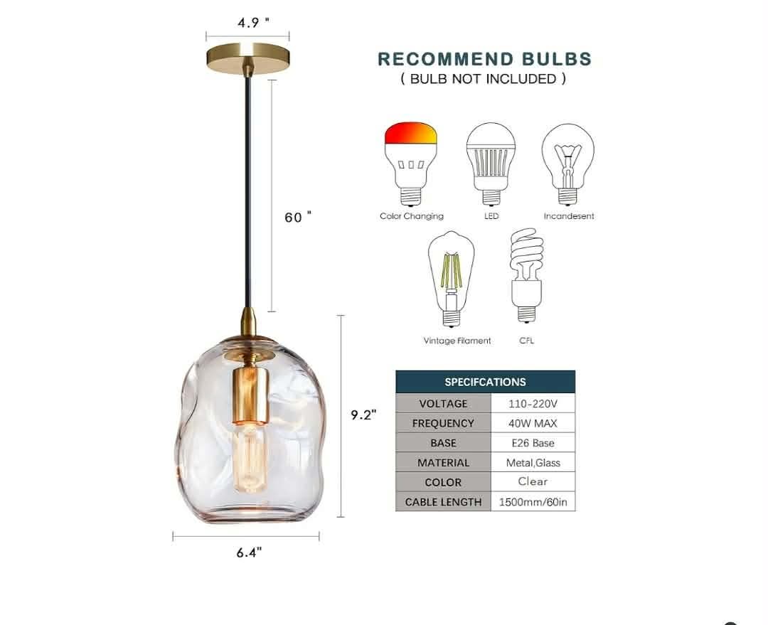 CASAMOTION Modern Glass Pendant Light Kitchen Island Brass Gold Organic Globe Hanging - Image 3