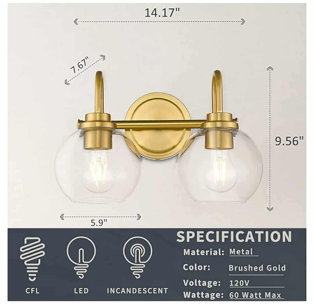 Gold Bathroom Light Fixtures 2 Light - Image 7