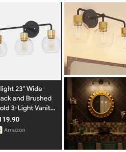 Alternative view of 23" Wide Black and Brushed Gold 3-Light Vanity Bath Light with Clear Seedy Glass Globe Shades, Black & Gold