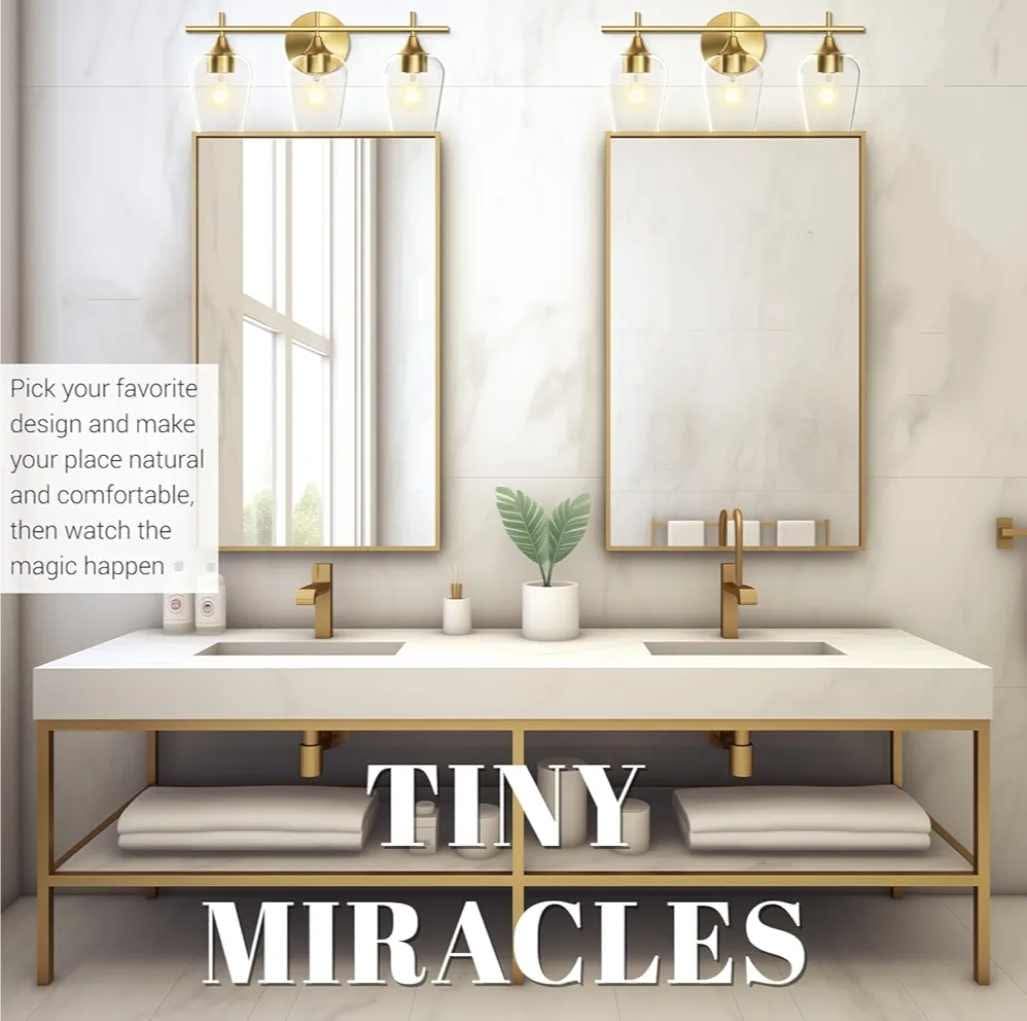 3 Light Vanity Lighting Champagne Brass, Modern Wall Mount Lighting with Glass Shade - Image 9
