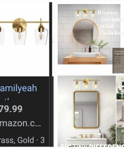 Alternative view of 3 Light Vanity Lighting Champagne Brass, Modern Wall Mount Lighting with Glass Shade
