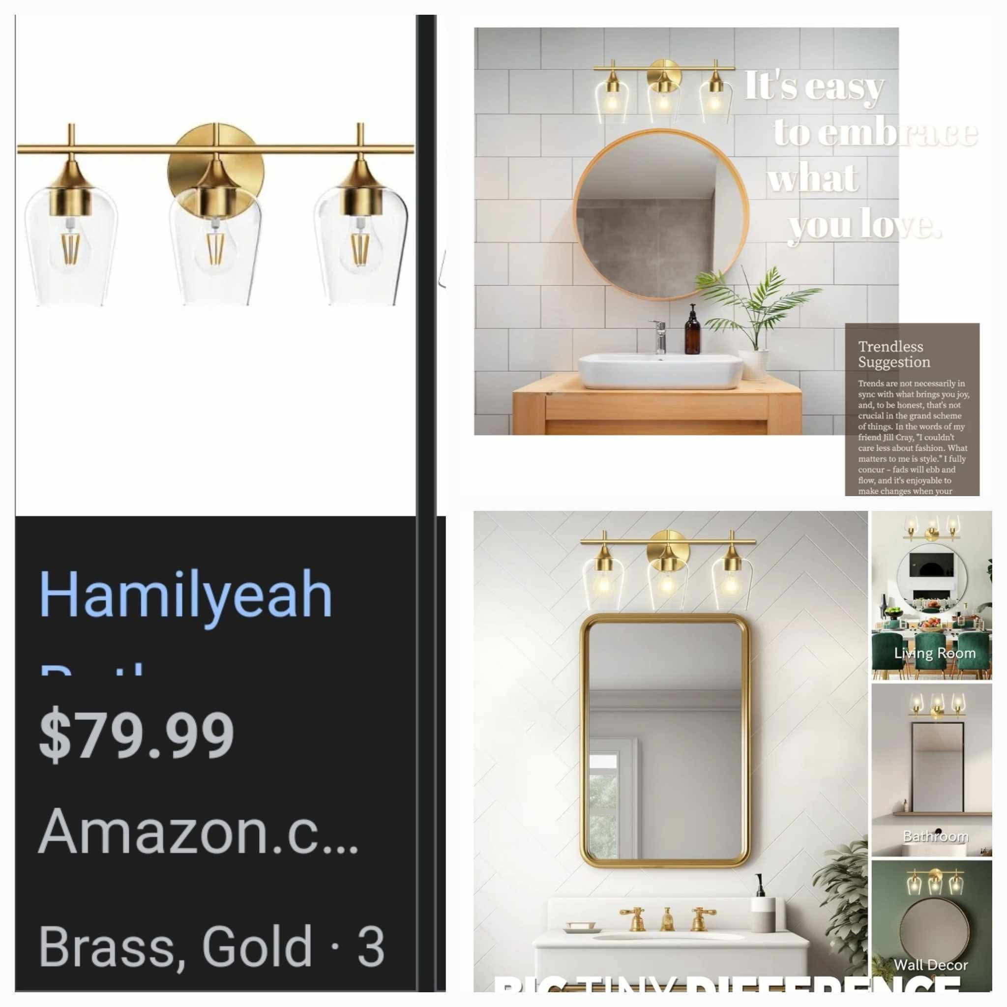 3 Light Vanity Lighting Champagne Brass, Modern Wall Mount Lighting with Glass Shade - Image 2