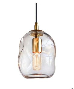 CASAMOTION Modern Glass Pendant Light Kitchen Island Brass Gold Organic Globe Hanging