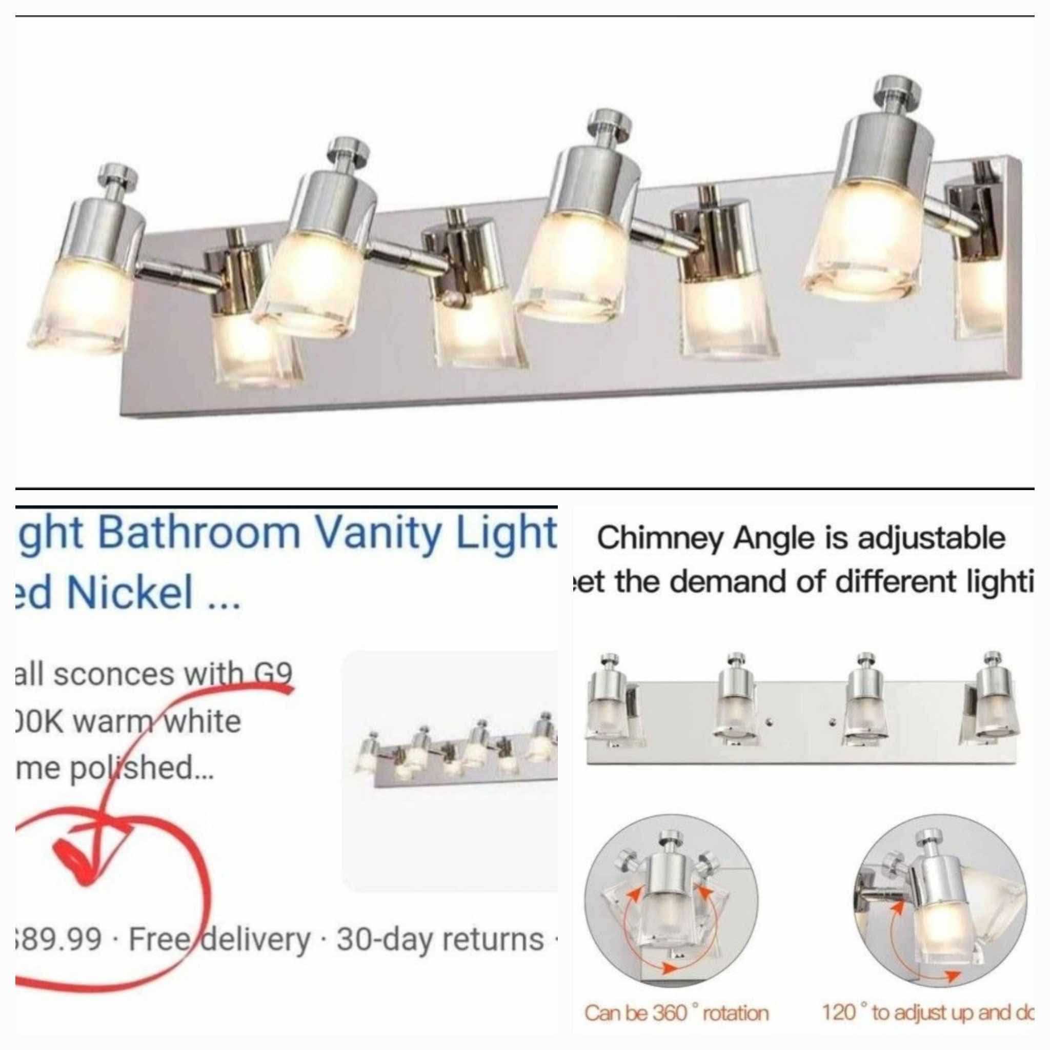 LED Modern Chrome Vanity Lights Over Mirror, Multi Directional Acrylic Bath Wall Lighting Up and Down 4-Light, 24 inch Stainless Scones Light - Image 3