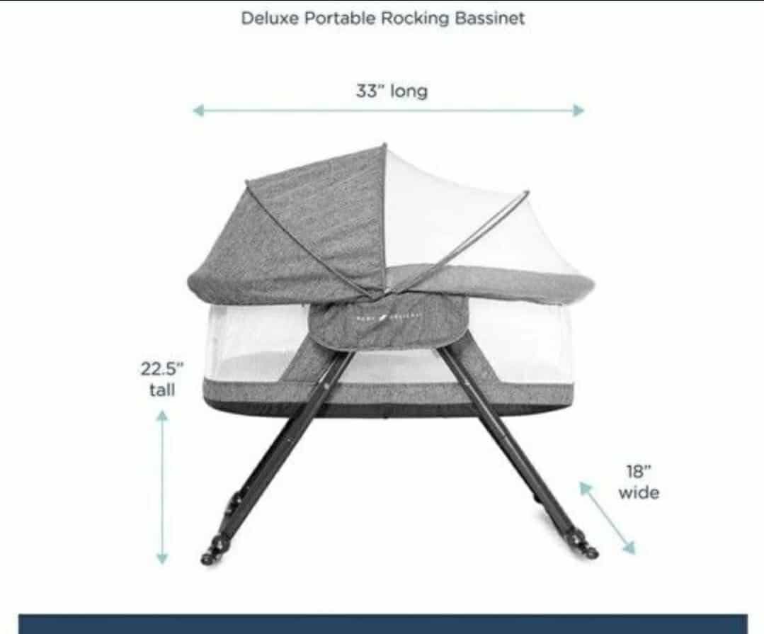 Baby Deluxe Rocking Bassinet, Portable Baby Bassinet, Removable Canopy, Charcoal Tweed - Image 5