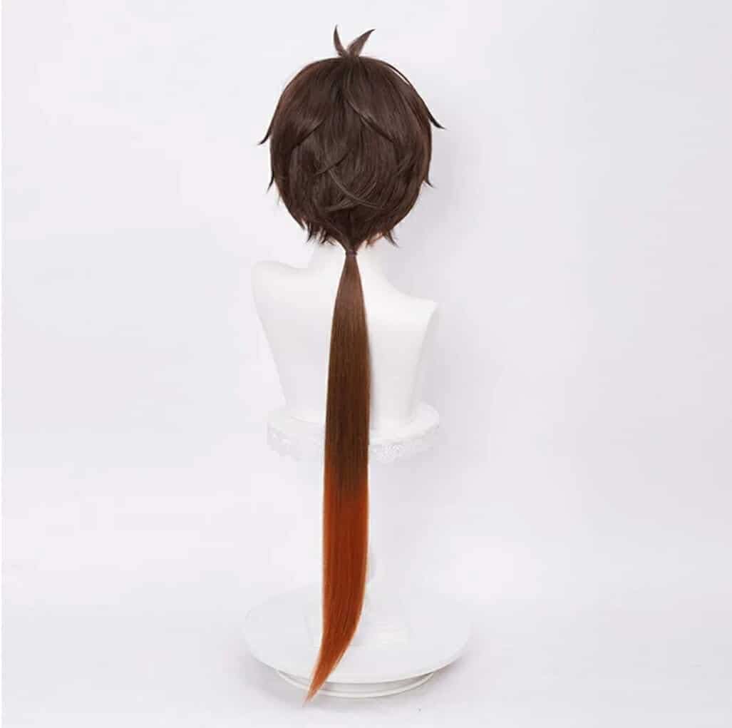Brown Wig for Zhongli Cosplay Costume Anime Spiky Fluffy Cosplay Hair Wigs with Ponytails + Cap Long - Image 4