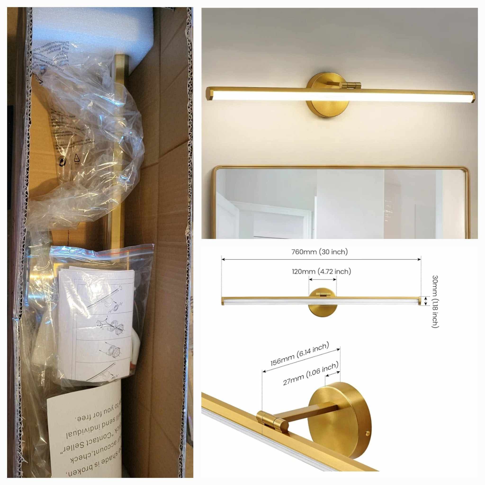 30 Inch Gold Vanity Light 24W 5CCT Dimmable Modern LED Vanity Light Fixture Rotatable - Image 3