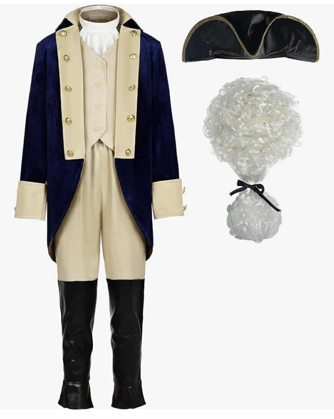 Washington Costume Boys Hamilton American Colonial Uniform with Wig, Size 85-100lbs