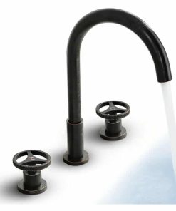 Oil Rubbed Bronze Bathroom Faucet, Deck Mount Vanity Sink Faucet for 2 Gear Handle, 3 Hole Modern Lavatory Faucet