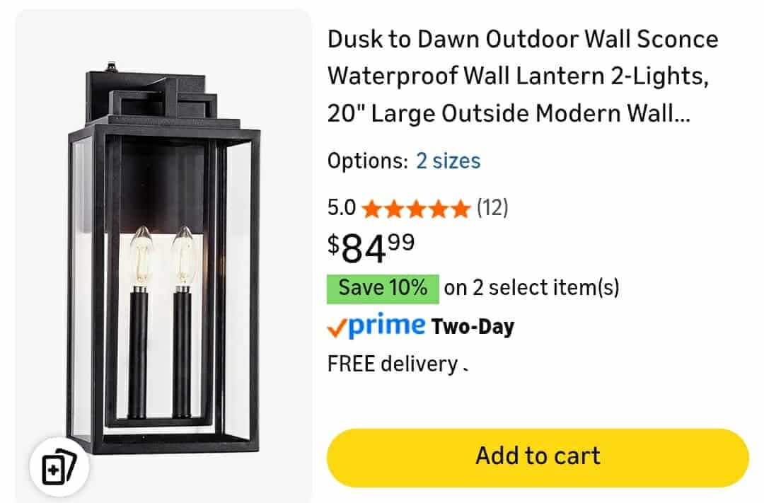 Dusk to Dawn Outdoor Wall Sconce Waterproof Wall Lantern 2-Lights, 20" Large Outside Modern Wall Mount Light - Image 2