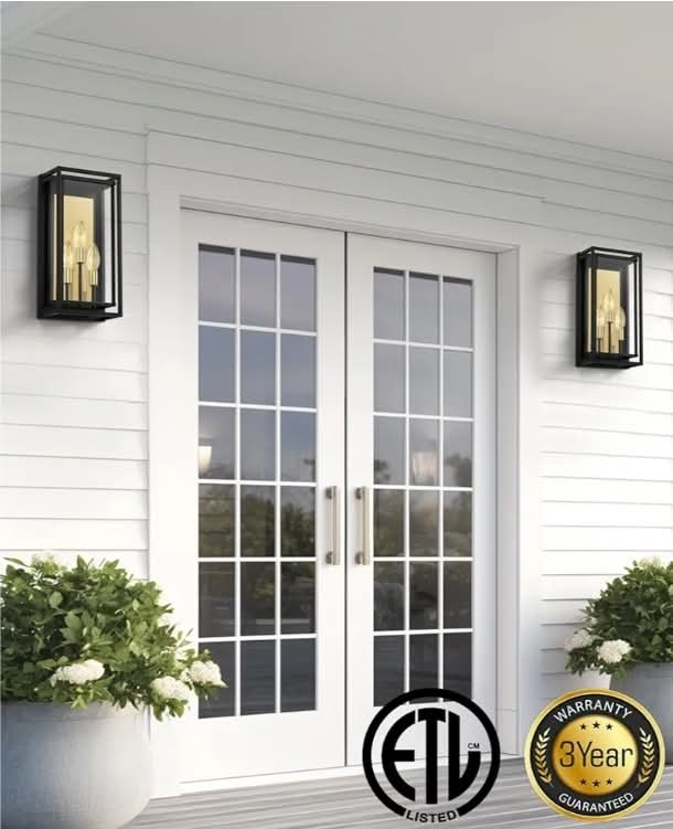 Large Outdoor Wall Lantern 3-Light, 15" Large Outside Sconce, Modern Black Wall Light Fixture - Image 6