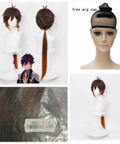 Alternative view of Brown Wig for Zhongli Cosplay Costume Anime Spiky Fluffy Cosplay Hair Wigs with Ponytails + Cap Long
