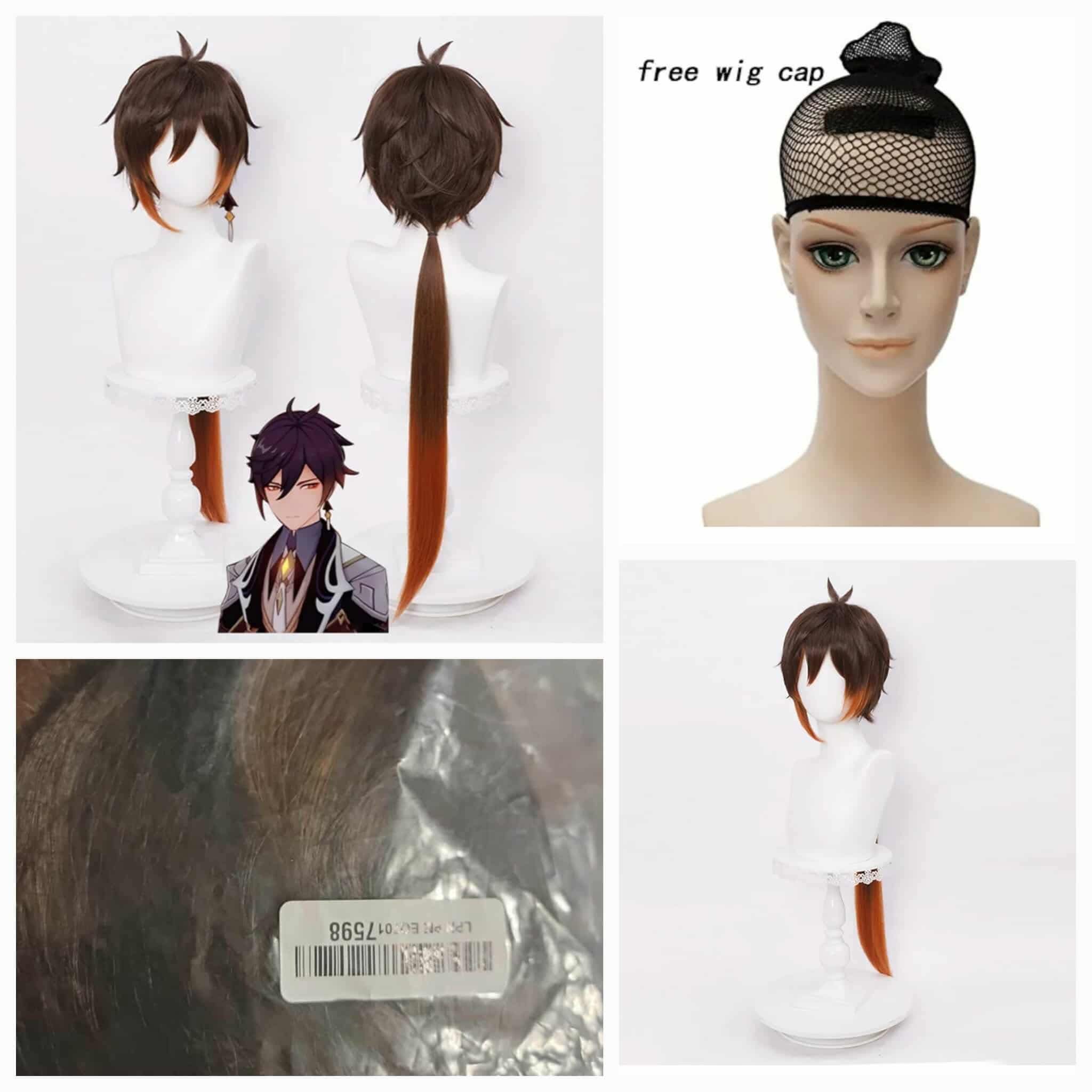 Brown Wig for Zhongli Cosplay Costume Anime Spiky Fluffy Cosplay Hair Wigs with Ponytails + Cap Long - Image 2
