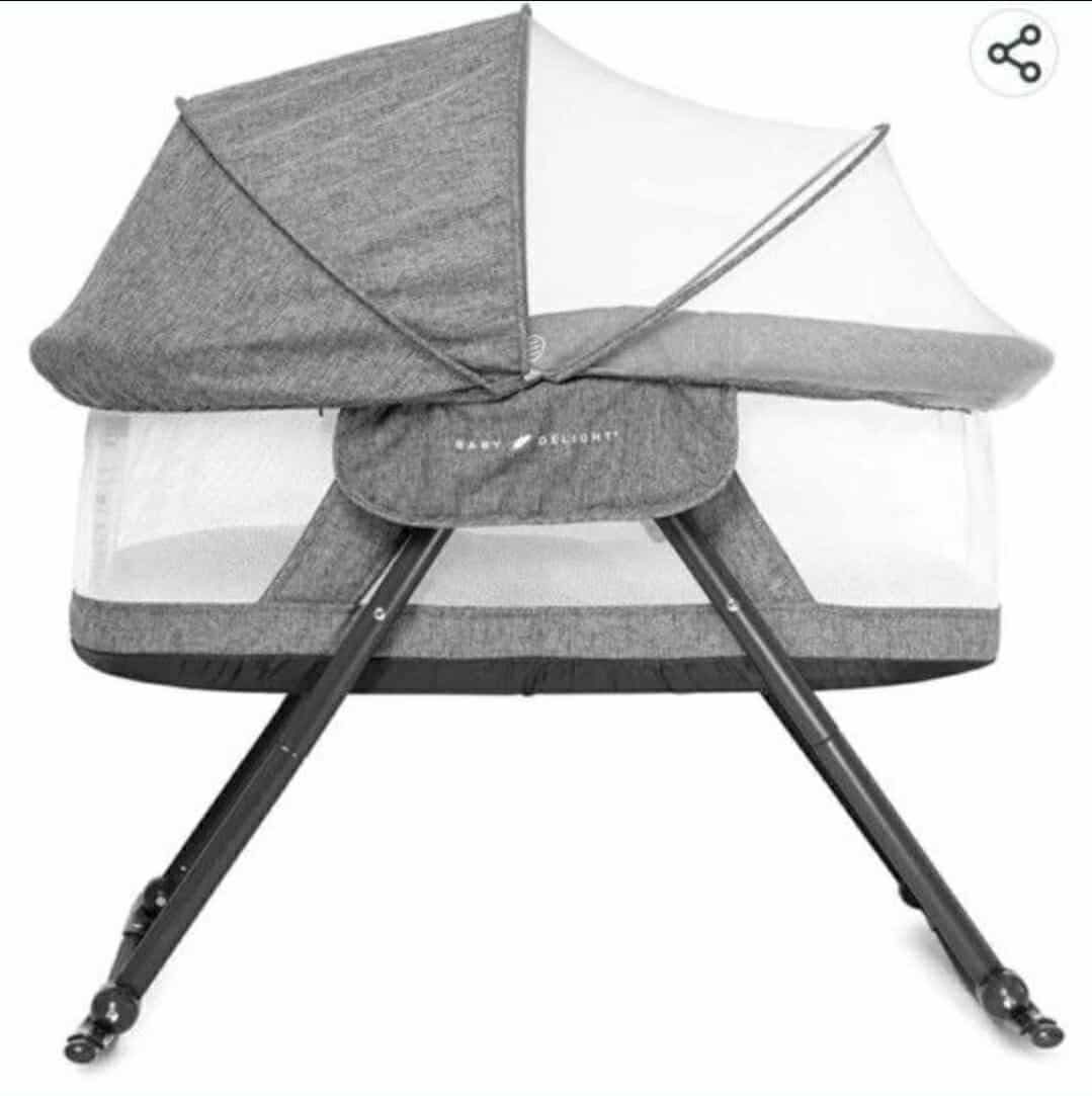 Baby Deluxe Rocking Bassinet, Portable Baby Bassinet, Removable Canopy, Charcoal Tweed