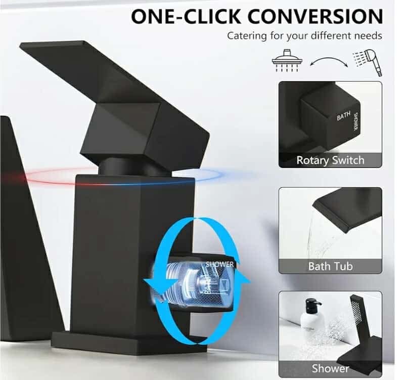 Black Roman Tub Faucet with Sprayer, Deck Mount Roman Bathtub Faucet Set with Hand Shower for 3 Holes - Image 9