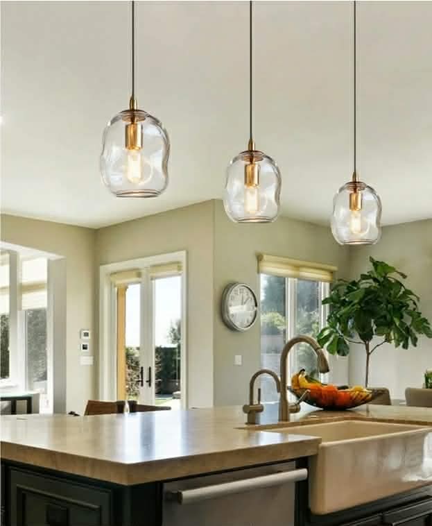CASAMOTION Modern Glass Pendant Light Kitchen Island Brass Gold Organic Globe Hanging - Image 9