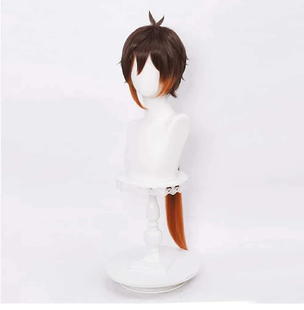 Brown Wig for Zhongli Cosplay Costume Anime Spiky Fluffy Cosplay Hair Wigs with Ponytails + Cap Long - Image 6