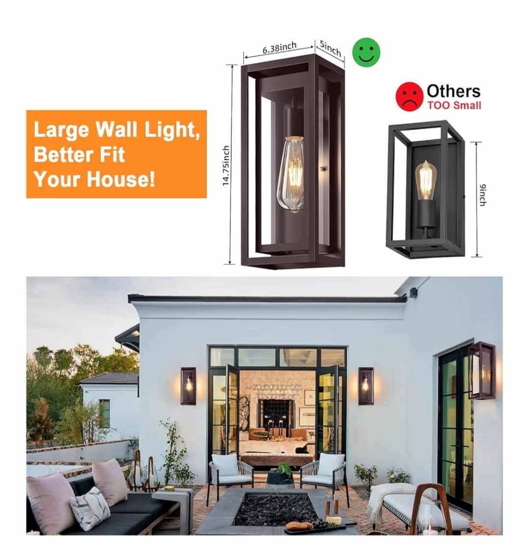 15" Large Oil Rubbed Bronze Outdoor Light Fixture, ORB Outdoor Sconces - Image 3