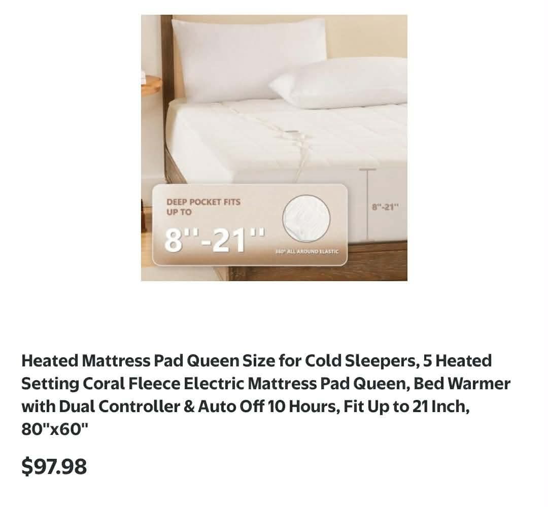Heated Mattress Pad Queen Size for Cold Sleepers, 5 Heated Setting Coral Fleece Electric Mattress Pad Queen - Image 2