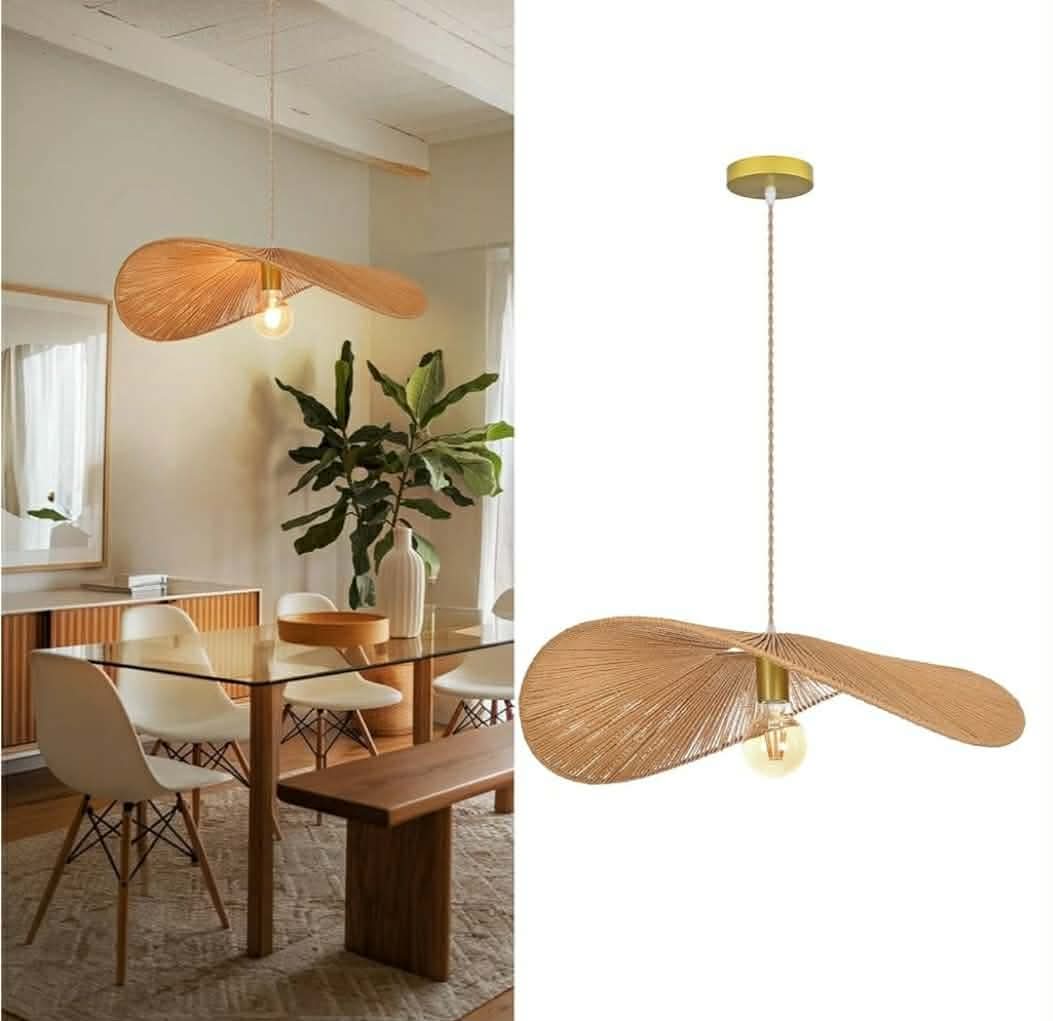 23.6" Modern Paper Chandelier Rattan Pendant Lighting Large Wicker Light Fixture