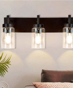 Wall Light Fixture, Vintage Bathroom Vanity Light with 3 Clear Glass Shade