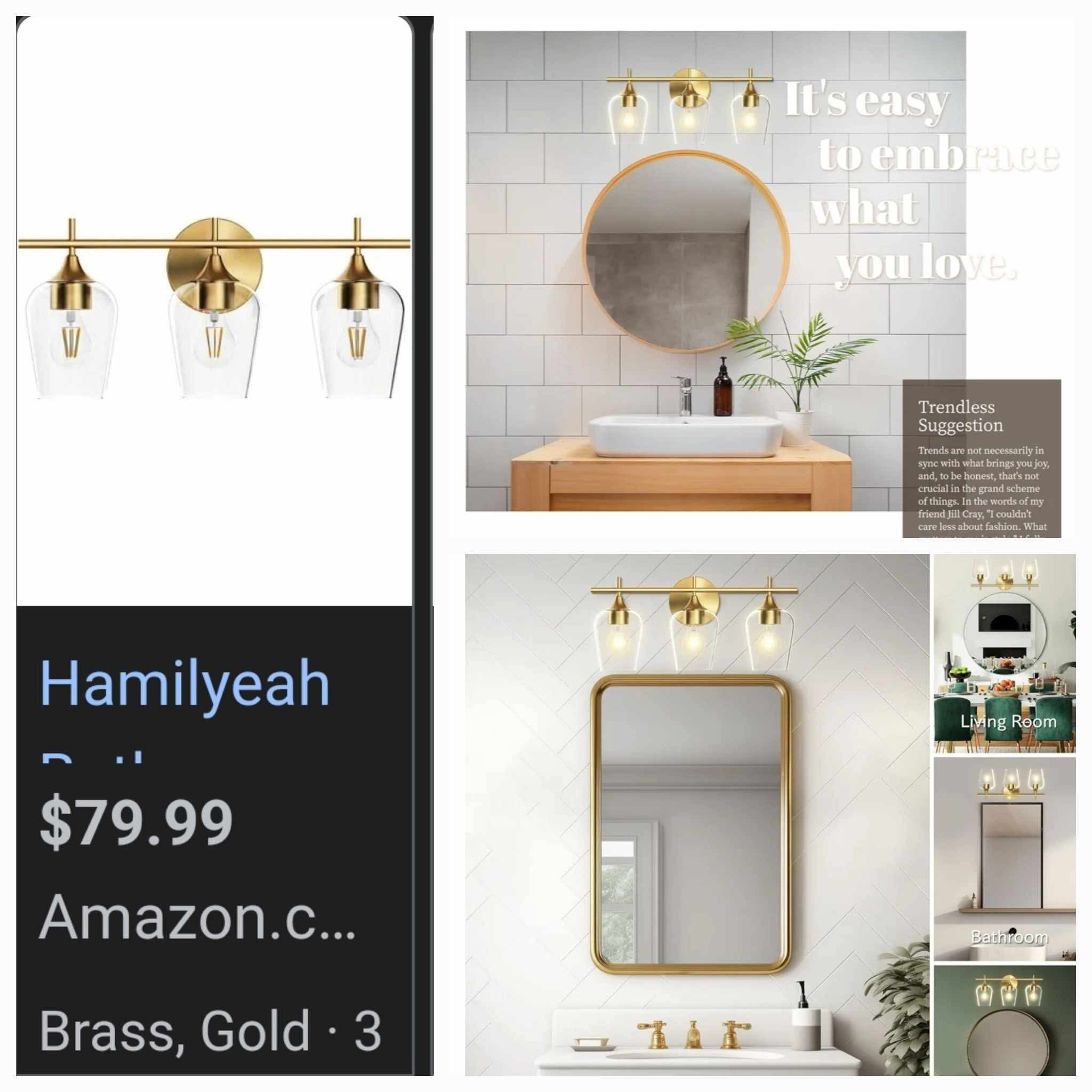 3 Light Vanity Lighting Champagne Brass, Modern Wall Mount Lighting with Glass Shade - Image 12