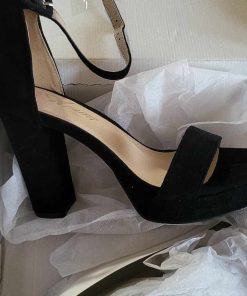 Alternative view of Women's Platform Heels 4 Inches Open Toe Ankle Strap Chunky High heels Dress Pump Sandals Black Shoe Size 7.5