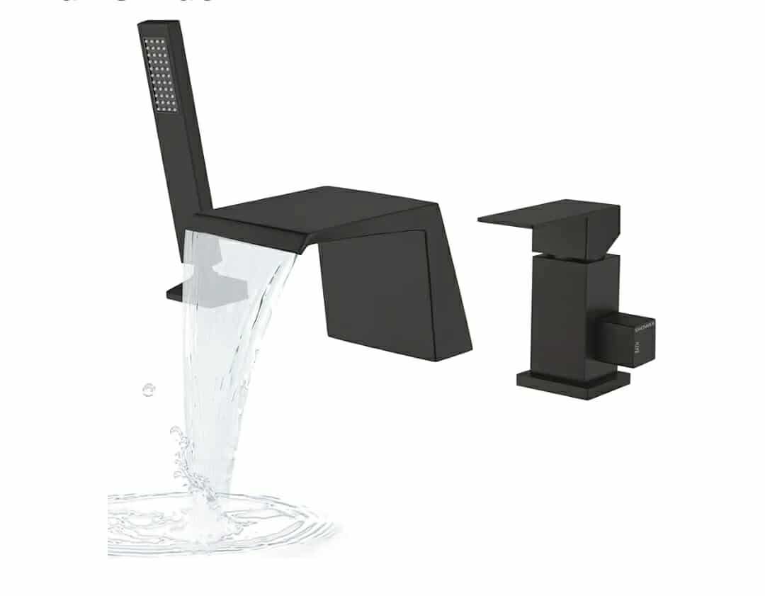 Black Roman Tub Faucet with Sprayer, Deck Mount Roman Bathtub Faucet Set with Hand Shower for 3 Holes