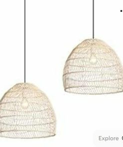 2-Pack Rattan Pendant Light Woven Hanging Lights E26 Farmhouse Rattan Chandelier