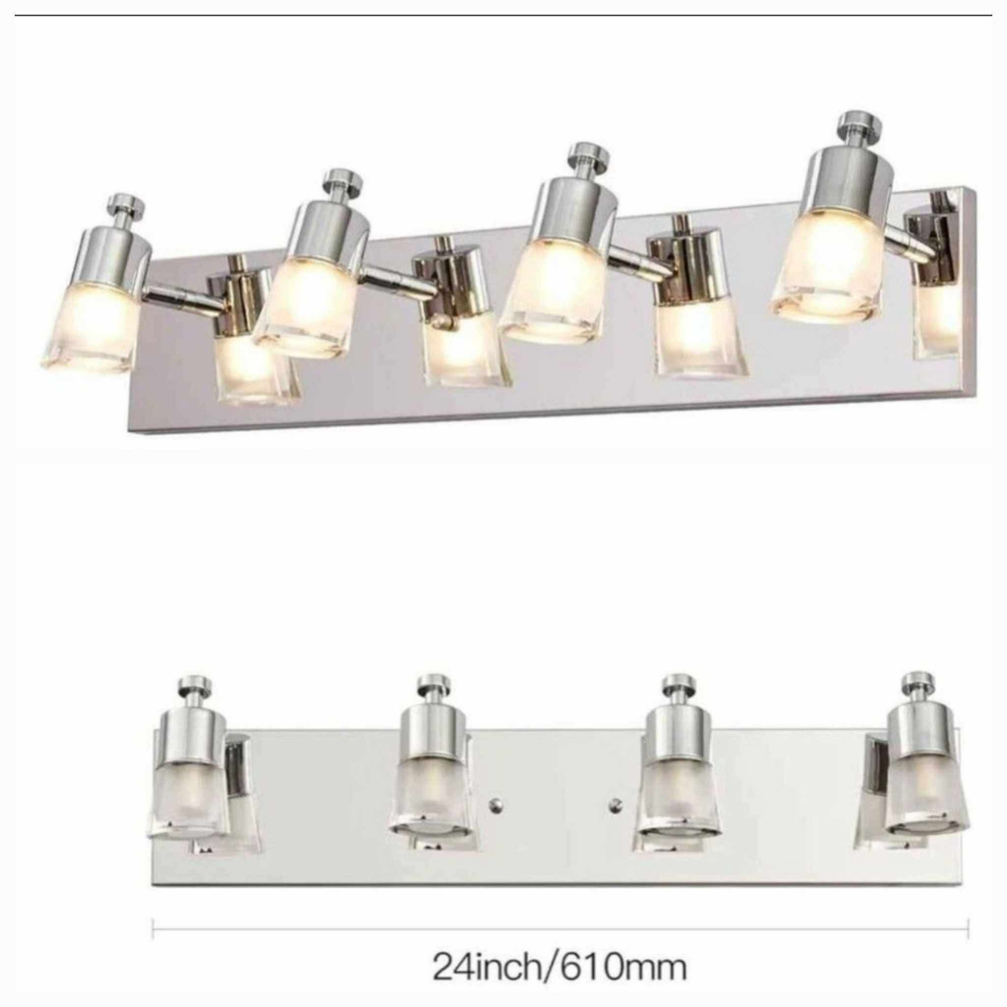LED Modern Chrome Vanity Lights Over Mirror, Multi Directional Acrylic Bath Wall Lighting Up and Down 4-Light, 24 inch Stainless Scones Light