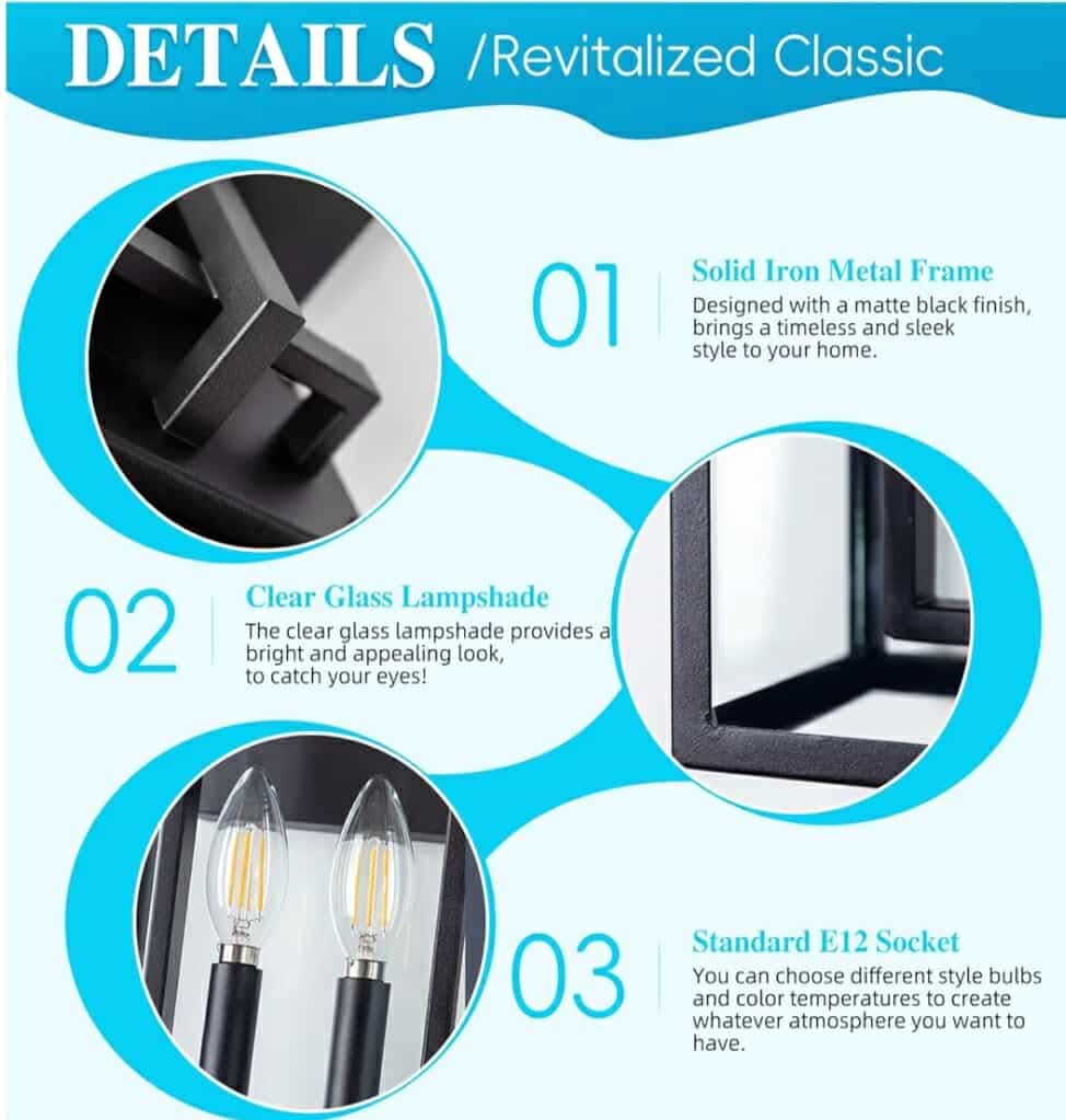 Dusk to Dawn Outdoor Wall Sconce Waterproof Wall Lantern 2-Lights, 20" Large Outside Modern Wall Mount Light - Image 7