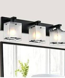 3-Lights Bathroom Light Fixture Over Mirror, Modern Black Wall Sconce