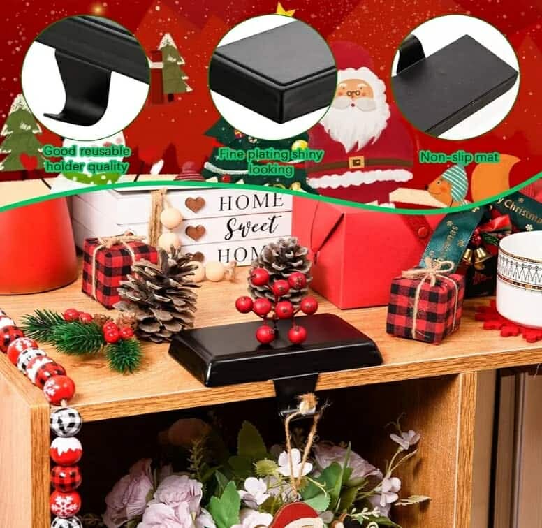 6 Pack Christmas Stocking Holders Ornament Hooks Mantel Weighted Stocking Hangers Metal Hanging Hooks Heavy Duty - Image 6
