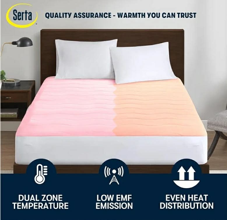 Serta Heated Mattress Pad Queen Size - Electric Mattress Pad, 10 Heat Setting Controller, Auto Shut Off Timer, Deep Elastic Pocket, Up to 17" Mattress, ETL Certified, Machine Wash, Queen, White - Image 6