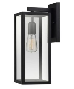 1-Light Outdoor/Indoor Wall Sconce, Matte Black Finish, Clear Glass Shade, Weather-Resistant Modern Exterior Light