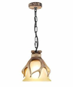 Rustic Pendant Lighting for Kitchen Island Dining Room Sink Foyer, Mini Glass Hanging Light Fixture Farmhouse Deer Horn Antler Pendant Light Fixture