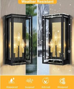 Alternative view of Large Outdoor Wall Lantern 3-Light, 15" Large Outside Sconce, Modern Black Wall Light Fixture