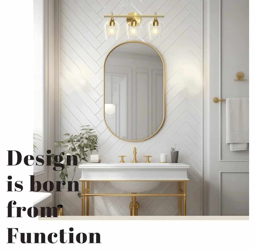 3 Light Vanity Lighting Champagne Brass, Modern Wall Mount Lighting with Glass Shade - Image 7