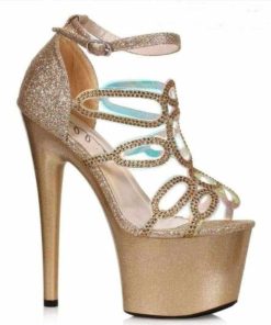 7" Heel Platform With Rhinestones, Sexy Heels and Platforms, Pleaser Heels, Pleasure Heels, Dance Heels, Pole Dancer Heels, Stripper Heels, Gold, Shoe Size 8