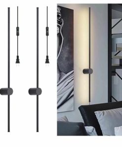 Set of 2, Plug in Wall Sconce with On/Off Switch, 3000K Warm Wall Light Wall Mounted Lamp, Black