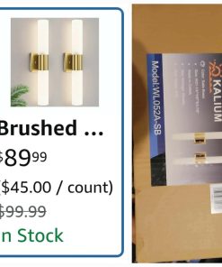 Alternative view of 2pk Kalium Bathroom Wall Sconces Set of Two, 21 Inch Modern Vanity Lights with Frosted Glass Shade, Brushed Gold
