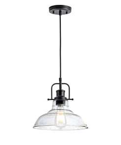 Glass Pendant Light, Black Pendant Light Fixtures with Seeded Glass Shade