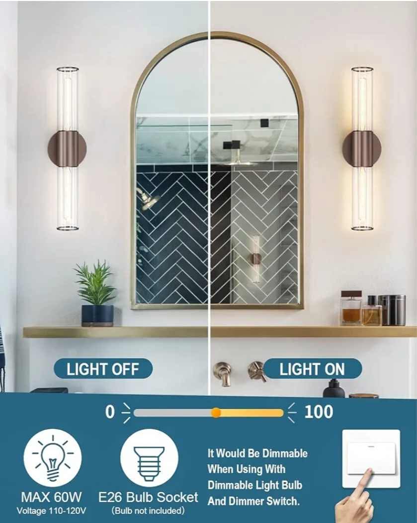 2-Light Oil Rubbed Bronze Wall Sconce Lighting Fixture with Clear Glass - Image 4