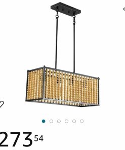 Alternative view of 4-Light Bohemian Wood Beaded Chandelier Rectangular Pendant Lighting Boho